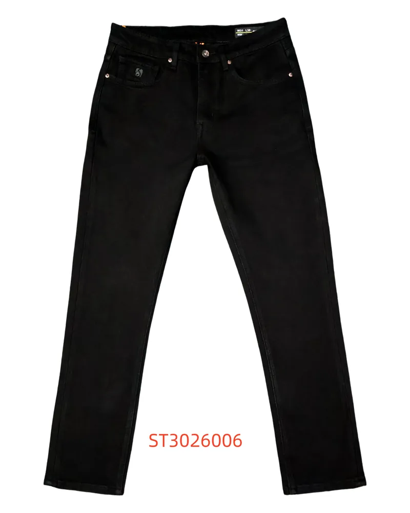 C-15 jet black slim-fit jeans photographed flat on a white studio background