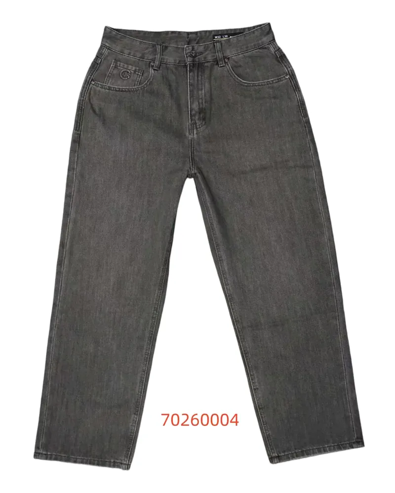 C-15 stone-grey loose-fit jeans photographed flat on a white studio background