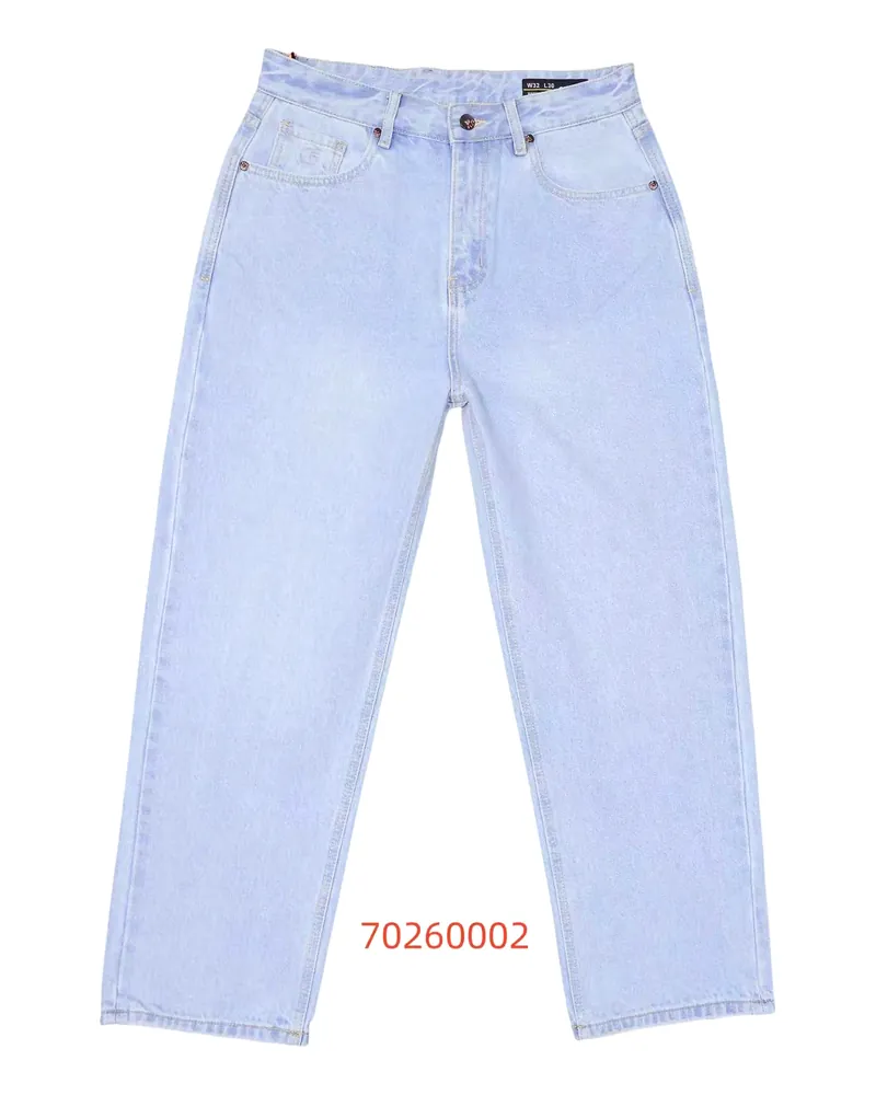 C-15 ice-blue loose-fit jeans photographed flat on a white studio background