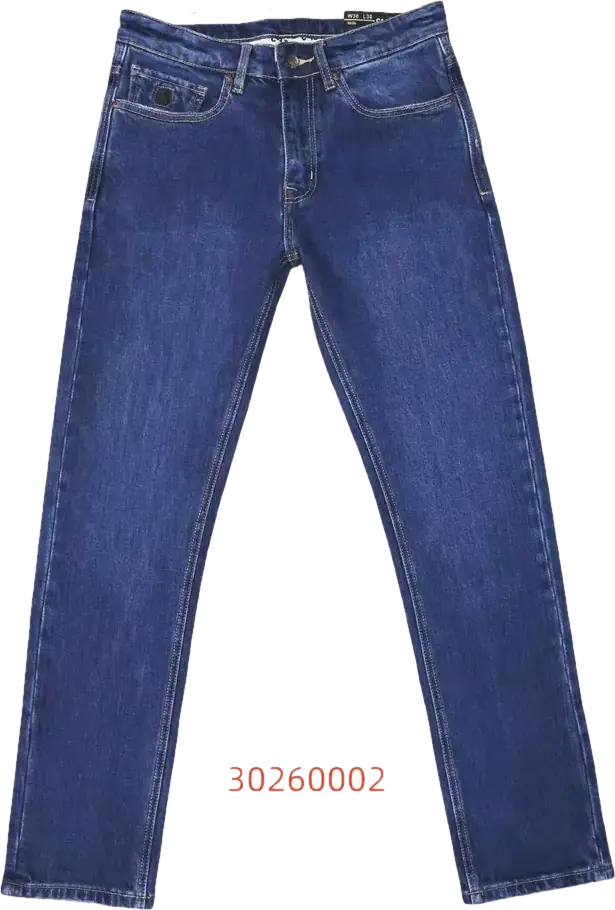 C-15 mid-blue slim-fit jeans floating over an indigo background